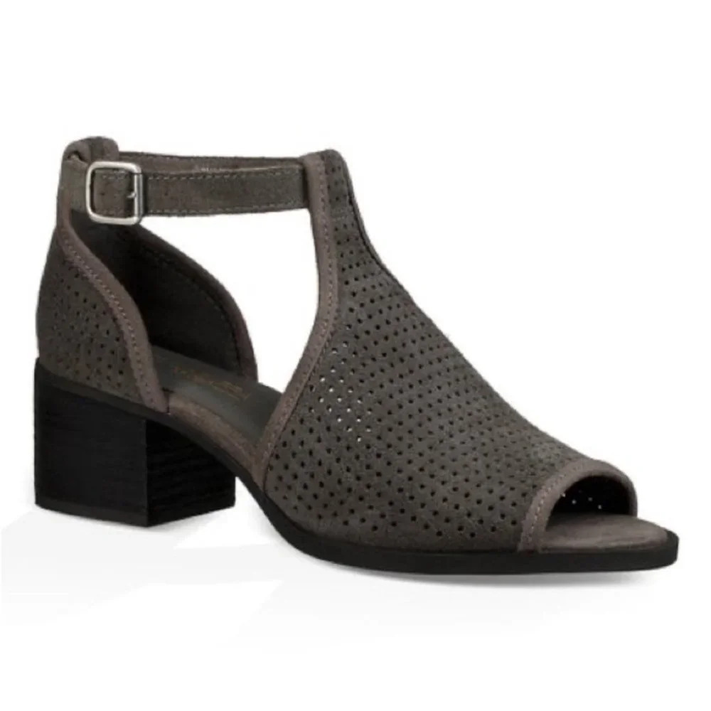 Koolaburra By UGG Grey Ashlyn Perforated Suede Heeled Sandals Amphora size  11